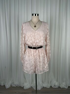 Hem and Thread Floral Burnout Long Sleeve Romper Womens Pink Small